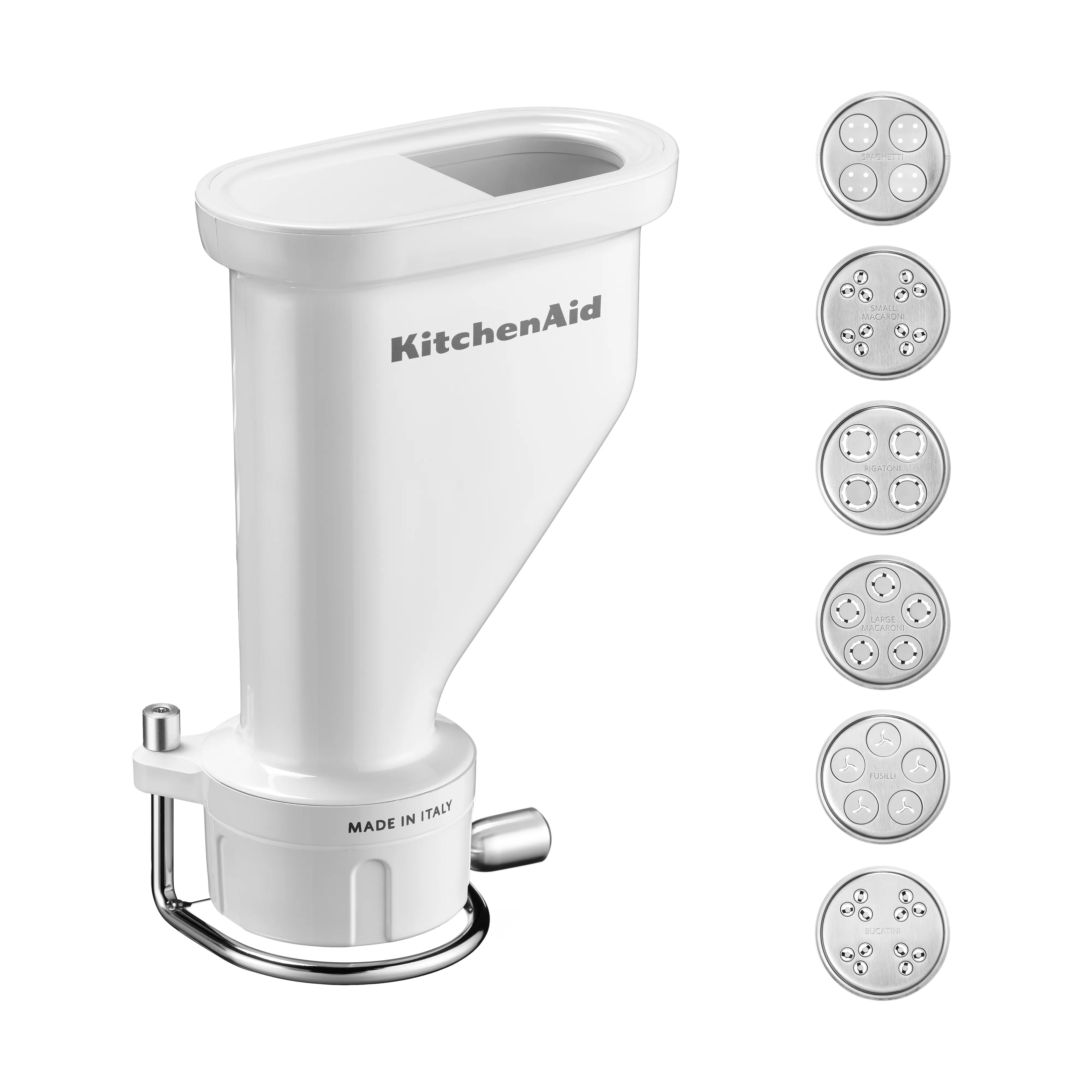 KitchenAid pastapress i vitt med sex formskivor till köksmaskin