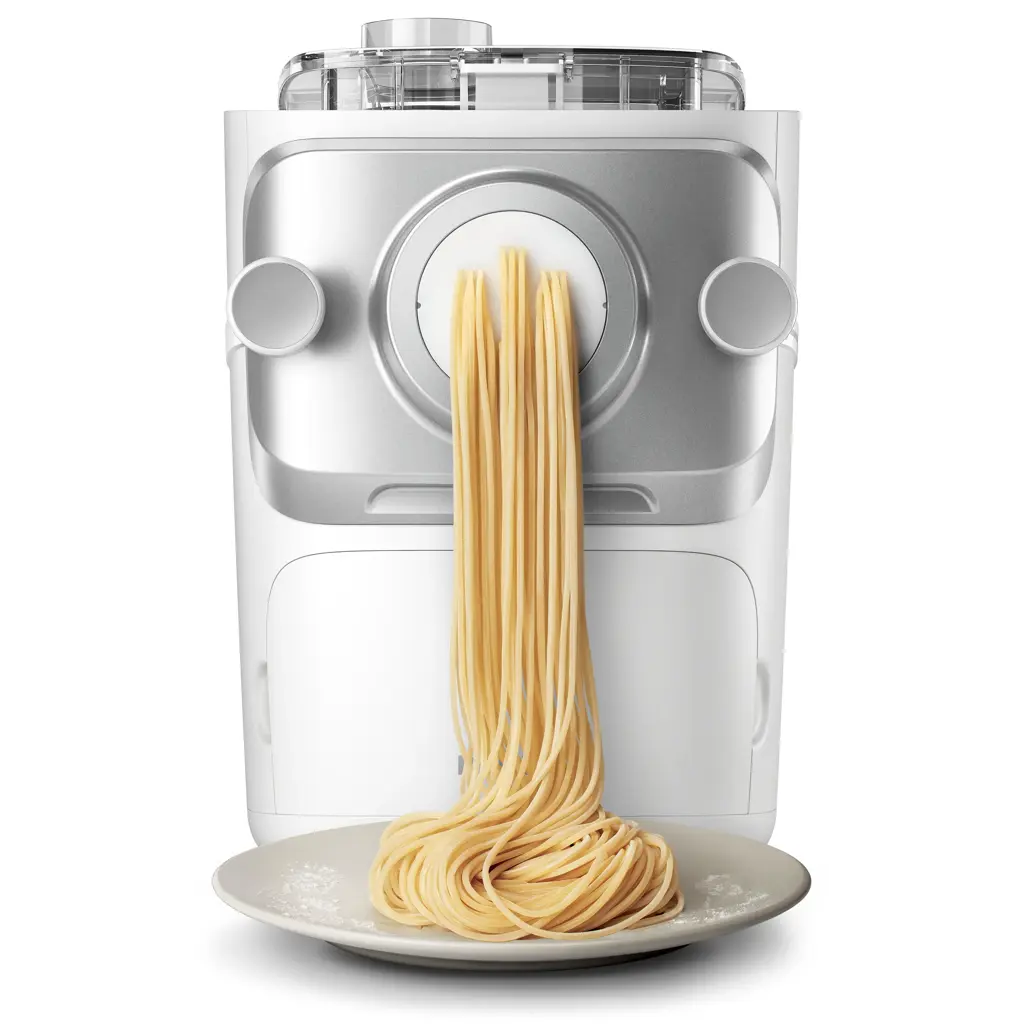 Philips HR2660/00 i vitt med pasta framför formskivan